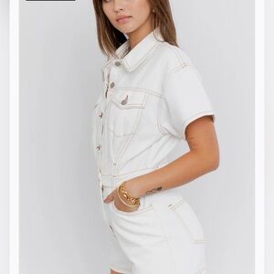 Le Lis White Short Sleeve Denim Romper